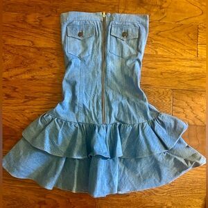 Denim Ruffle Mini Dress - Light Blue